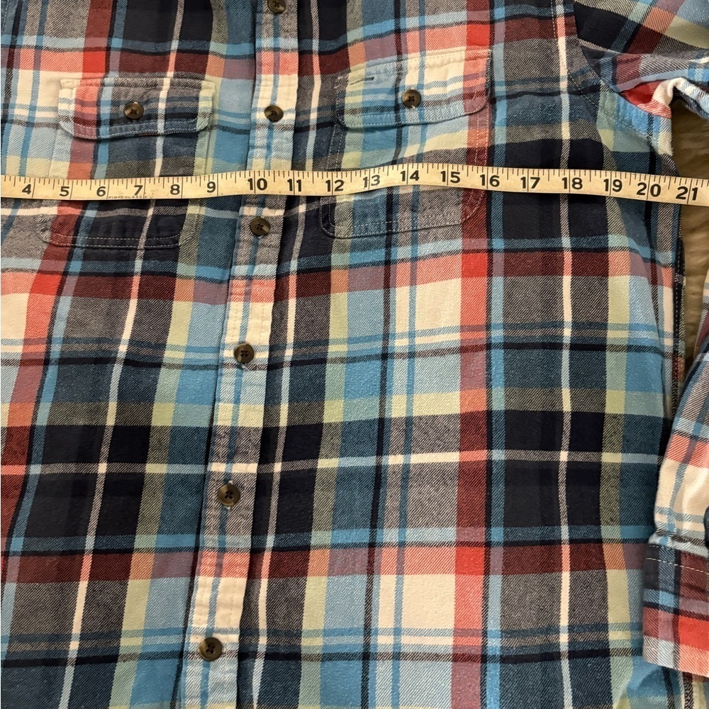 Old Navy Blue and Peach Flannel Plaid Button Down Shirt - Picture 3 of 5